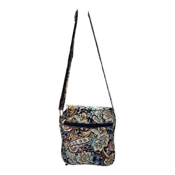 Belvah Paisley Print Crossbody Quilted Bag Purse Navy Blue Yellow Medium - Picture 3 of 11